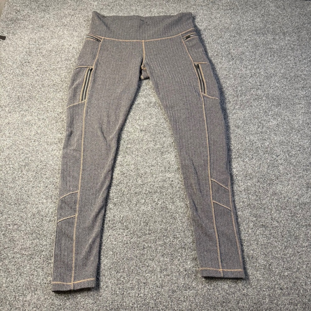 Athleta Womens Grey Herringbone Cargo Zipper Pocket Leggings Size L High Rise